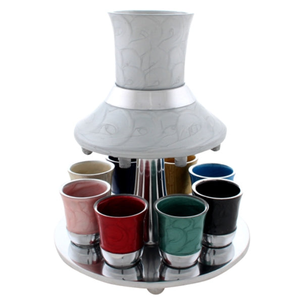 Kiddush Cup & Fountain: 8 Mini Cups Aluminum White