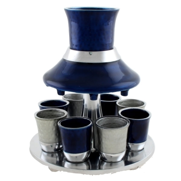 Kiddush Cup & Fountain: 8 Mini Cups Aluminum - Blue