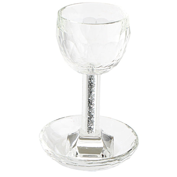 Kiddush Cup & Tray: Glass & Silver Crushed Glass Inside