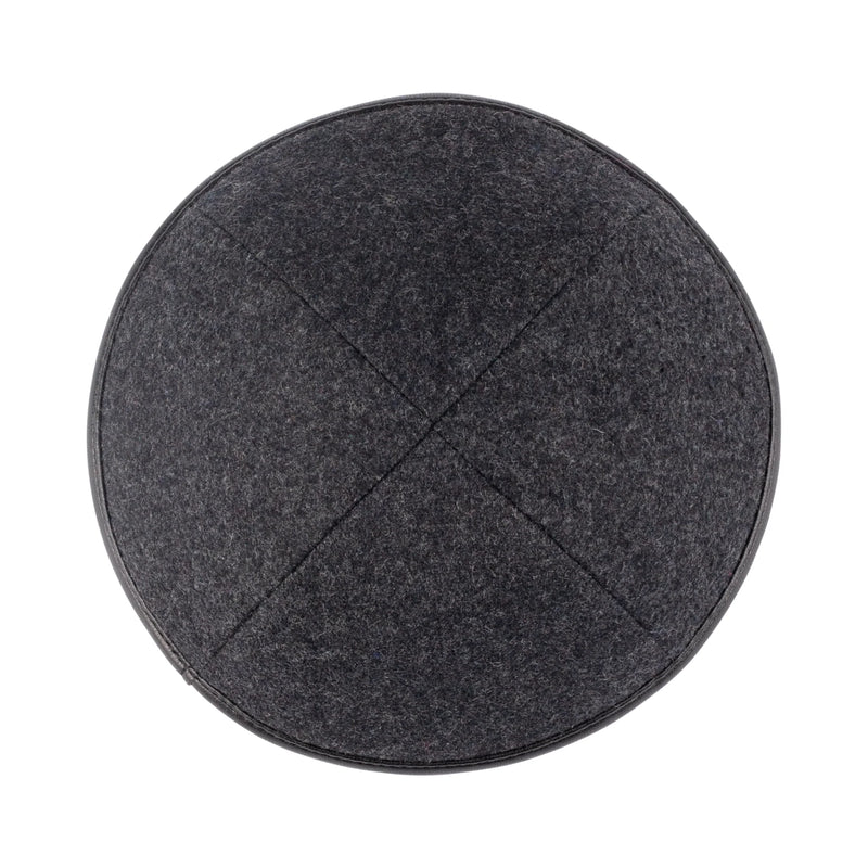 iKippah - Grey Wool Black With Leather Rim Yarmulka