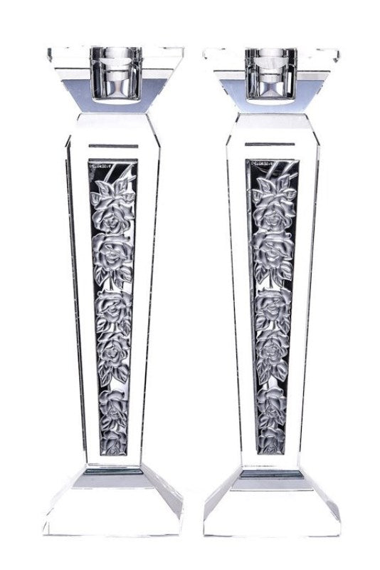 Candlestick Set: Crystal & Silver 8 Inch