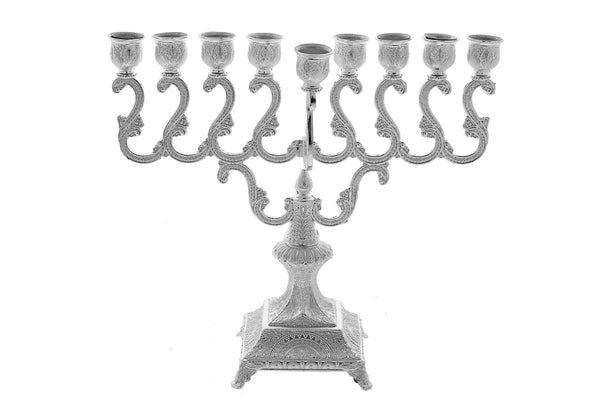 Chanukah Menorah: Silver Plated Filagree Design - 12.5"