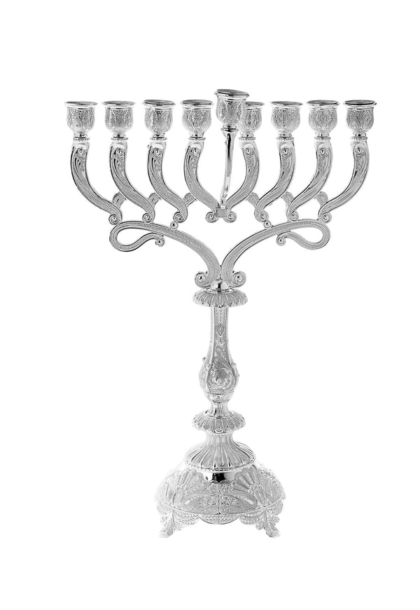 Chanukah Menorah: Silver Plated Filagree Design - 16"