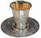 Kiddush Cup & Tray: Silver Plated Jerusalem Design