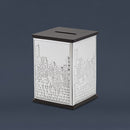 Tzedaka Box: Wood & Silver Plated Jerusalem Design