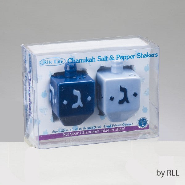 Chanukah Salt & Pepper Shakers: Hand Painted Ceramic Dreidel Shape