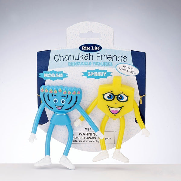 Chanukah Friends Bendable Figures - Dreidel and Menorah Set