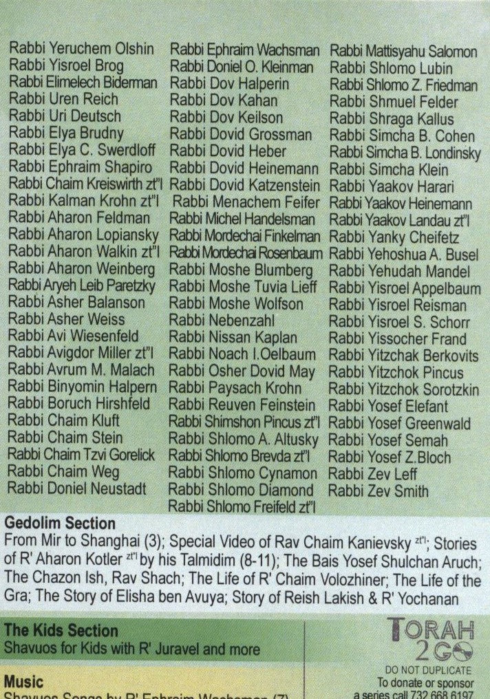 Torah 2 Go: Shiurim Al Shevous V'Chizuk HaTorah (USB) – Judaica Plaza
