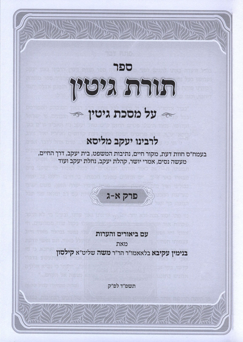 Toras Gittin Al Maseches Gittin Perek 1-3 - ספר תורת גיטין על מסכת גיטין פרק א-ג