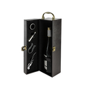 Wine/Whiskey Bottle Holder Set - Leatherette Wooden Case