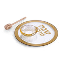 Honey Dish & Plate: Glass with Honeycomb Stick