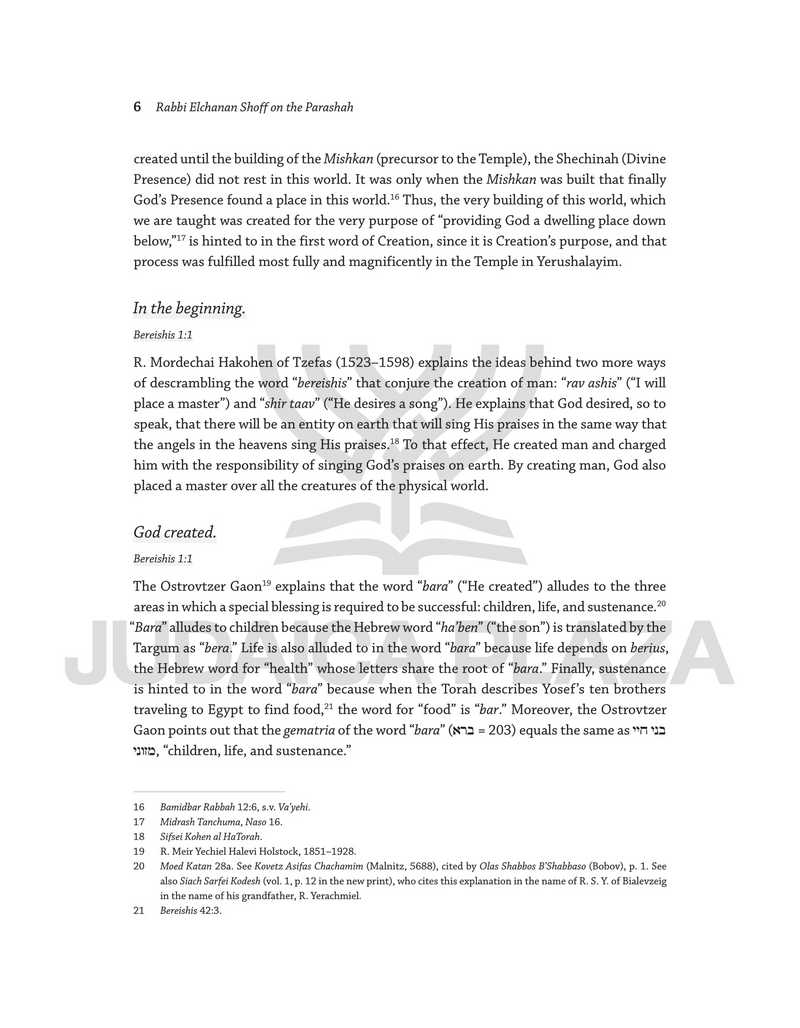 Rabbi Elchanan Shoff on the Parashah - Bereishis