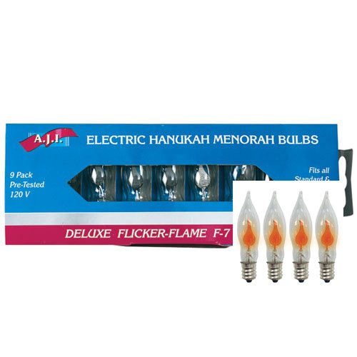 Electric Hanukah Menorah Bulbs - Deluxe Flicker-Flame F7 Bulbs