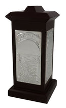 Tzedakah Box: Wood & Silver Plated Jerusalem Design