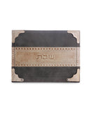Challah Board & Cover: Leather Stripe Design - Grey