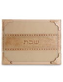 Challah Board: Cream Leather Stripe Design With Snaps And Glass - Cream