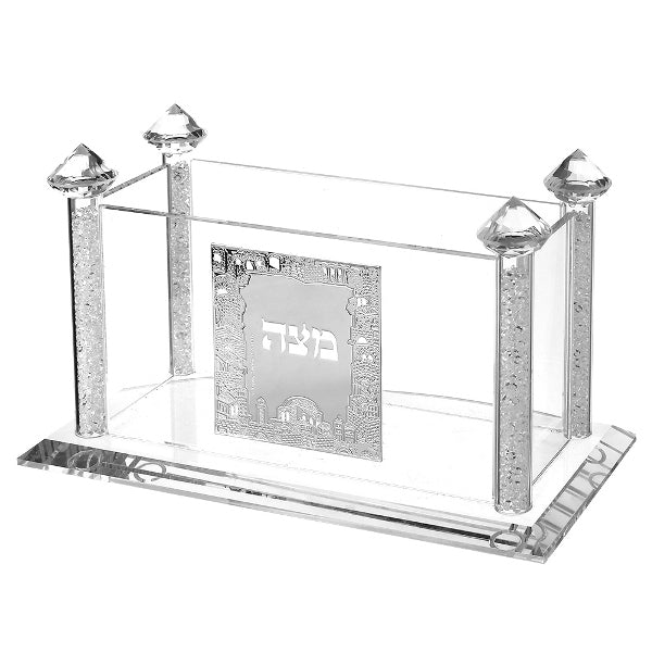 Matzah Holder: Crystal & Silver Plated Jerusalem Design