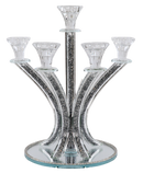 Candelabra: 5 Branch Crystal With Silver Crushed Glass - 14"