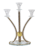 Candelabra: 3 Branch Crystal With Gold & Silver Crushed Glass - 14"