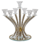 Candelabra: 7 Branch Crystal With Gold & Silver Crushed Glass - 14"