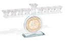 Chanukah Menorah: Crystal With Round Blessing Plates - Silver & Gold