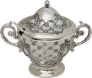 Honey Dish & Spoon: Silver Plated Floral Grid Design
