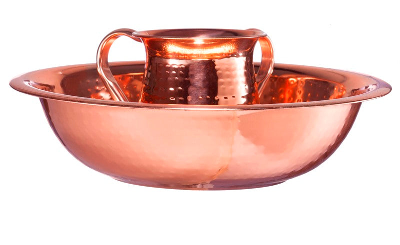 Wash Cup & Bowl: Copper Plated Hammered