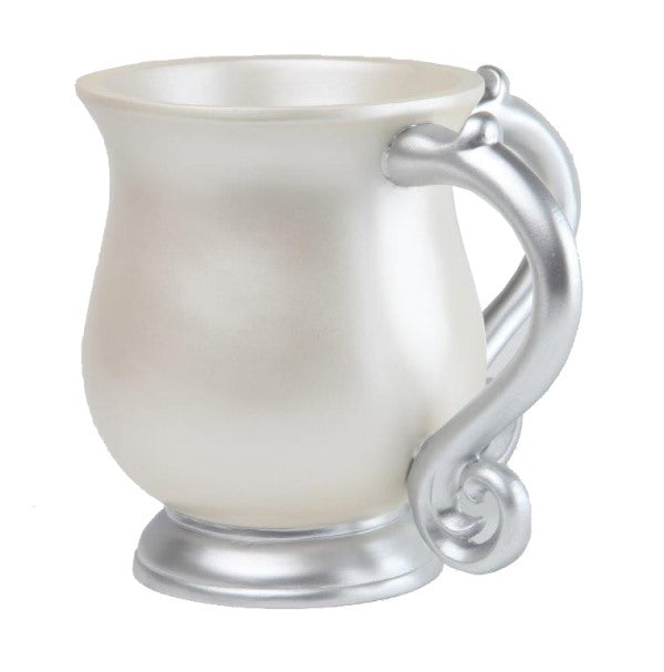 Wash Cup: Polyresin - White With Grey Handles