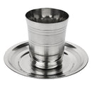Kiddush Cup & Tray: Stainless Steel Stripe Design