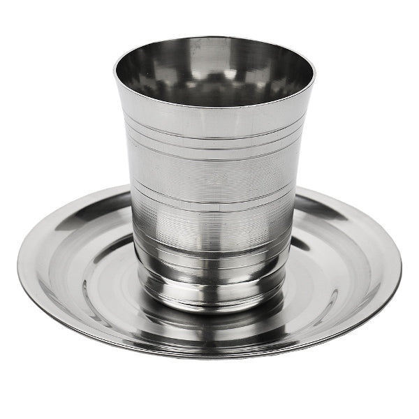 Kiddush Cup & Tray: Stainless Steel Stripe Design