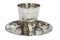 Kiddush Cup & Tray: Stainless Steel Hammered Grape Design