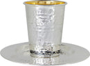 Kiddush Cup & Tray: Silver Plated Hammered