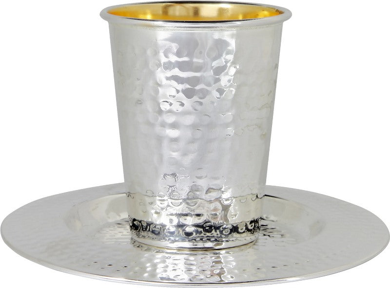 Kiddush Cup & Tray: Silver Plated Hammered