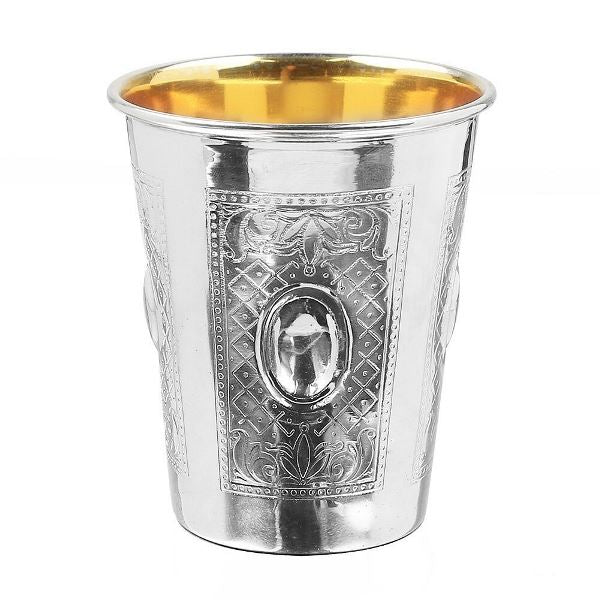 Kiddush Cup: Silver Plated Oval Frame Diamond Design