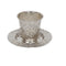 Kiddush Cup & Tray: Sterling Silver Plated Embossed Diamond Design