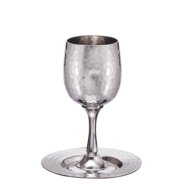 Kiddush Cup & Tray: Silver Plated Hammered