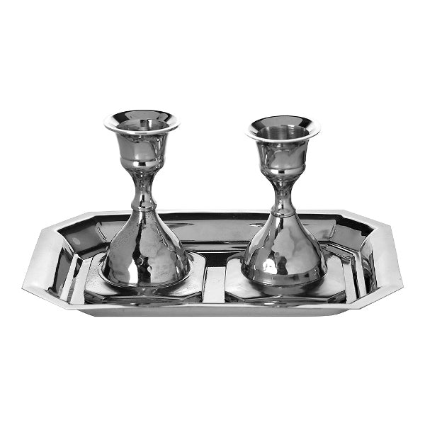 Candlestick Set & Tray - Nickel Plated