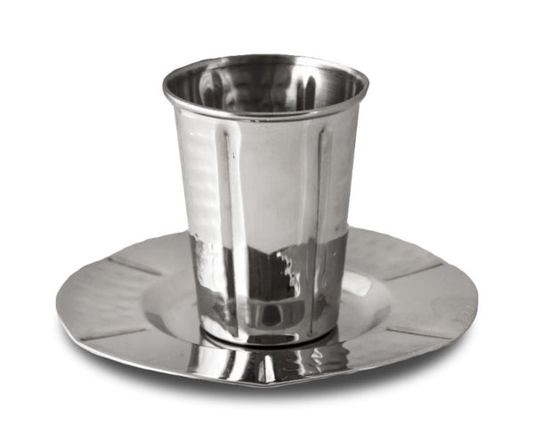 Kiddush Cup & Tray: Stainless Steel Line Design
