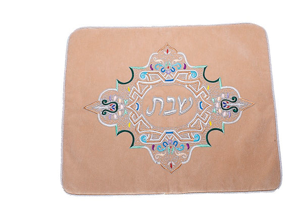 Challah Cover: Suede With Multicolored Design & Sterling Silver