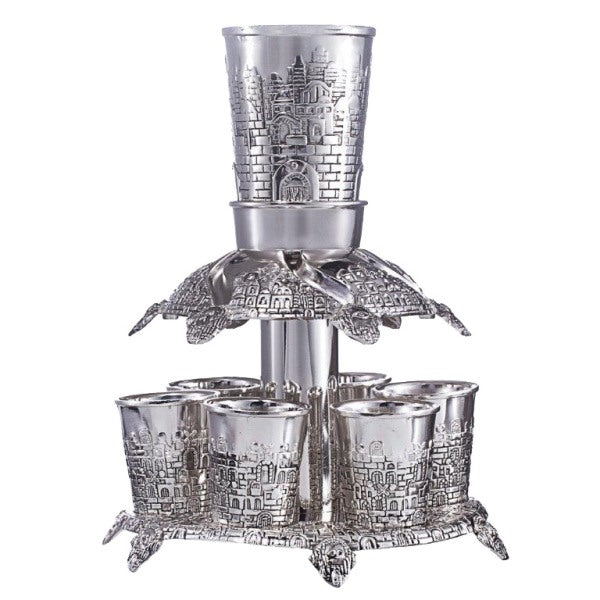 Kiddush Cup & Fountain: 6 Mini Cups Jerusalem Design