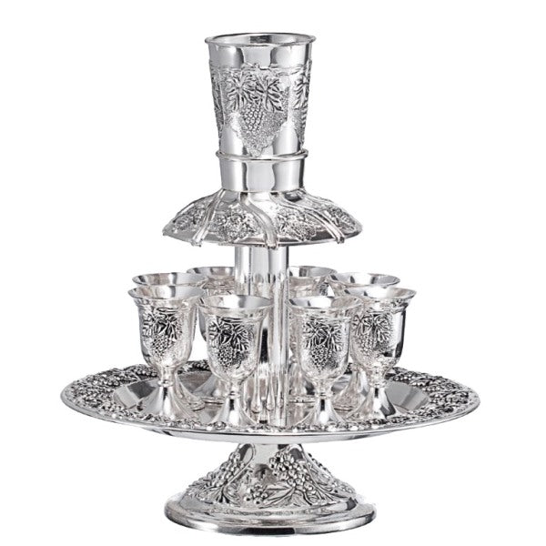 Kiddush Cup & Fountain: 8 Mini Cups Silver Plated Grape Design