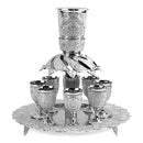 Kiddush Cup & Fountain: 8 Mini Cups Silver Plated Filigree Design