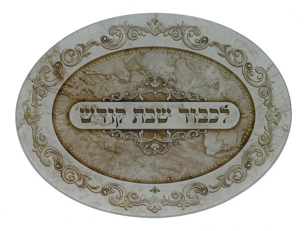 Challah Board: Glass Oval - Light Marble