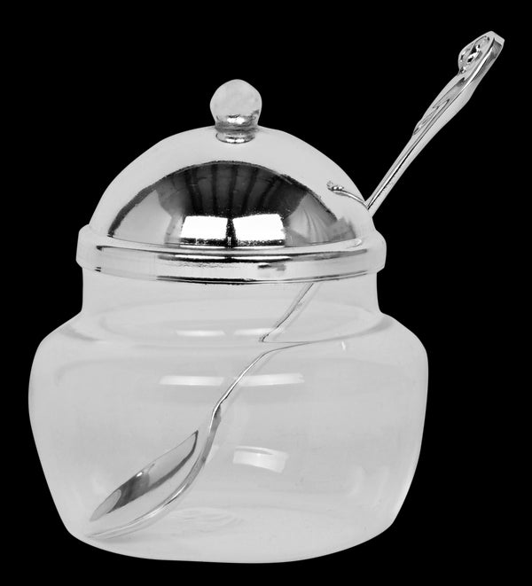 Honey Dish With Spoon - Silver