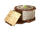 Seder Plate: "The Maggid Kaarah" 3 Tier Mahogany And Silver Plated With Retractable Shtender - 16"