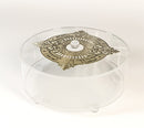 Lucite Matzah Box: Round With Gold Plate Round Legs
