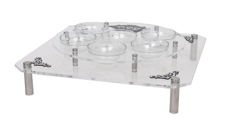 Lucite Square & Round Seder Plate Stand With Silver Legs & Engravings