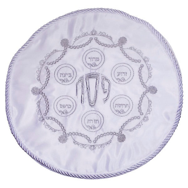 Matzah Cover - White Satin Medium 3 Pocket