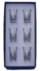 Kiddush Cups: 6 Glass Mini Cups Silver Brick Design
