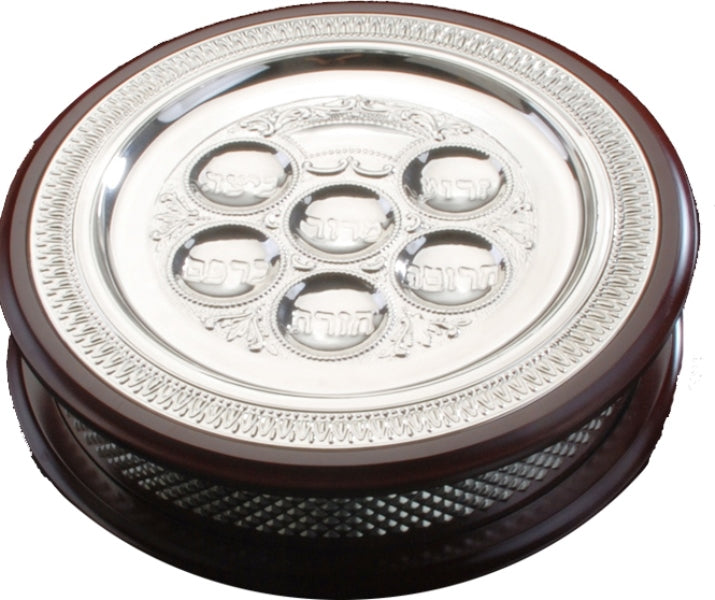 Seder Plate: 3 Tier - Wood & Silver Plated